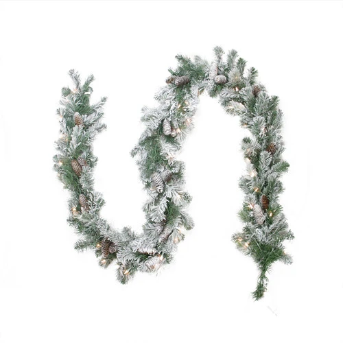 Northlight Pre-lit Flocked Victoria Pine Artificial Christmas Garland - 9' X 8" - Clear Lights 3 Northlight Pre-lit Flocked Victoria Pine Artificial Christmas Garland - 9' X 8" - Clear Lights