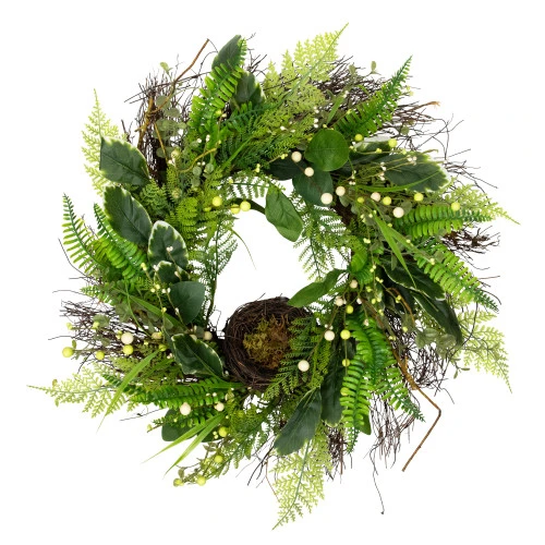 Northlight Green And Brown Foliage Artificial Spring Wreath With Nest - 24" - Unlit 3 Northlight Green And Brown Foliage Artificial Spring Wreath With Nest - 24" - Unlit