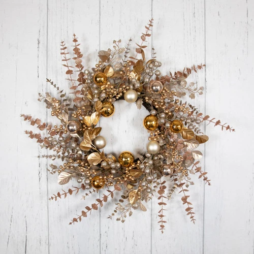 Northlight Ornaments, Holly And Berries Artificial Christmas Wreath - 30" - Gold And Copper Tone 6 Northlight Ornaments, Holly And Berries Artificial Christmas Wreath - 30" - Gold And Copper Tone - Image 4