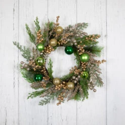 Northlight Ornaments And Berries Glittered Artificial Christmas Wreath - 24" - Unlit -Festival northlight yk95980 styled floor 82918.1722387417