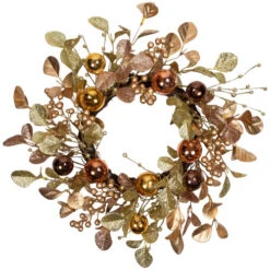 Northlight Ball Ornament Glittered Artificial Christmas Wreath - 24" - Gold And Copper Tone