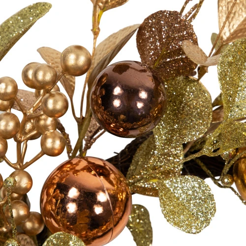 Northlight Ball Ornament Glittered Artificial Christmas Wreath - 24" - Gold And Copper Tone 8 Northlight Ball Ornament Glittered Artificial Christmas Wreath - 24" - Gold And Copper Tone - Image 6