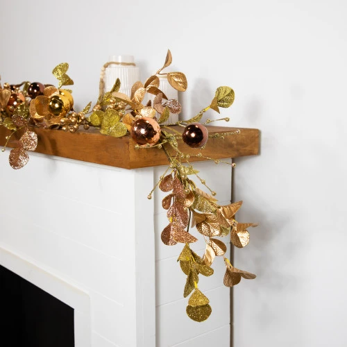 Northlight Ball Ornaments Glittered Christmas Garland - 5' X 10" - Gold And Copper Tone 5 Northlight Ball Ornaments Glittered Christmas Garland - 5' X 10" - Gold And Copper Tone - Image 3