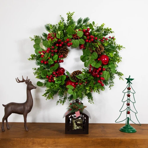 Northlight Crabapple And Berries Boxwood And Pine Artificial Christmas Wreath - 26" - Unlit 4 Northlight Crabapple And Berries Boxwood And Pine Artificial Christmas Wreath - 26" - Unlit - Image 2