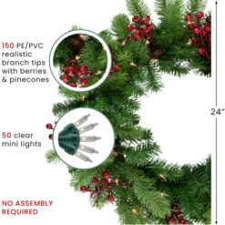 Northlight Real Touch™? Pre-lit Noble Fir With Berries Artificial Christmas Wreath - 24" - Clear Lights -Festival northlight z85340 thumbnails jan 05 2023 88863.1704478011