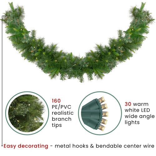 Northlight Pre-Lit Battery Operated Ashcroft Cashmere Pine Christmas Garland - 6' X 14" - Warm White LED Lights 4 Northlight Pre-Lit Battery Operated Ashcroft Cashmere Pine Christmas Garland - 6' X 14" - Warm White LED Lights - Image 2