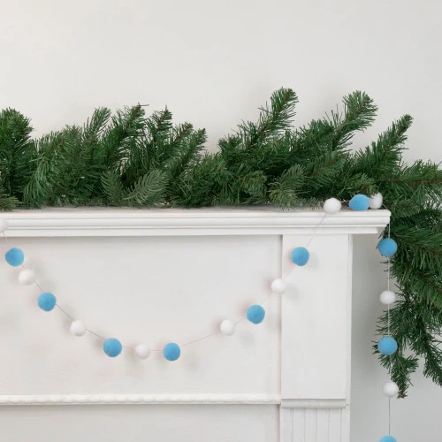 Northlight 9' Blue And White Plush Snowball Christmas Garland 4 Northlight 9' Blue And White Plush Snowball Christmas Garland - Image 2