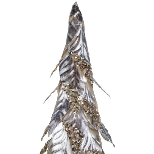 Northlight Sequined Layered Leaves Christmas Cone Tree - 26" - Platinum And Champagne Finish 5 Northlight Sequined Layered Leaves Christmas Cone Tree - 26" - Platinum And Champagne Finish - Image 3