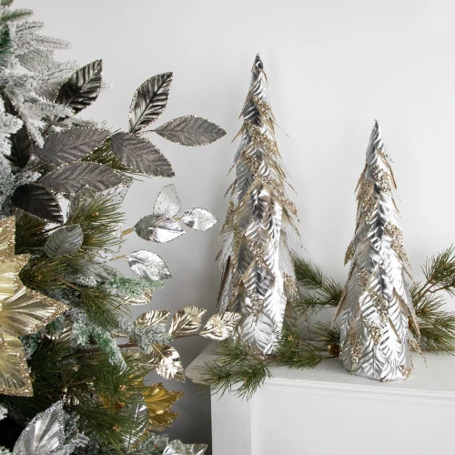 Northlight Sequined Layered Leaves Christmas Cone Tree - 20" - Platinum And Champagne Finish 4 Northlight Sequined Layered Leaves Christmas Cone Tree - 20" - Platinum And Champagne Finish - Image 2
