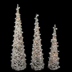 Northlight LED Lighted Glittered Cone Tree Christmas Decorations - 39.25" - White - Set Of 3 -Festival northlight h36267 1 on20black 19188.1672391746
