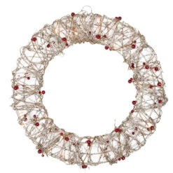 Northlight 18" Pre-Lit Champagne Gold Glittered Rattan Berry Artificial Christmas Wreath - Clear Lights