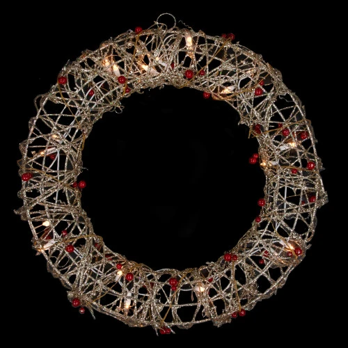 Northlight 18" Pre-Lit Champagne Gold Glittered Rattan Berry Artificial Christmas Wreath - Clear Lights 4 Northlight 18" Pre-Lit Champagne Gold Glittered Rattan Berry Artificial Christmas Wreath - Clear Lights - Image 2