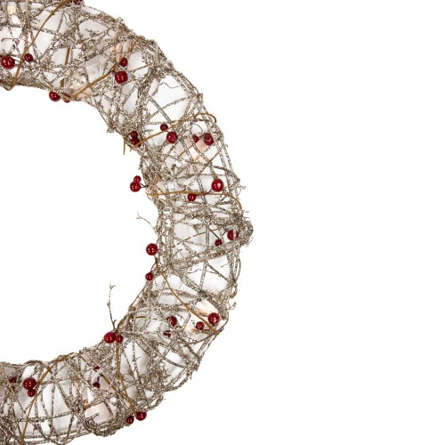 Northlight 18" Pre-Lit Champagne Gold Glittered Rattan Berry Artificial Christmas Wreath - Clear Lights 6 Northlight 18" Pre-Lit Champagne Gold Glittered Rattan Berry Artificial Christmas Wreath - Clear Lights - Image 4