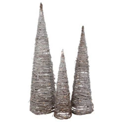 Northlight LED Lighted Snowy Rattan Christmas Cone Tree Decorations - 3.25' - Set Of 3 -Festival northlight h93966 1 23122.1667549905