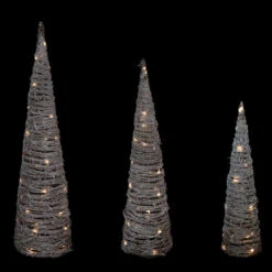 Northlight LED Lighted Snowy Rattan Christmas Cone Tree Decorations - 3.25' - Set Of 3 -Festival northlight h93966 on20black 95098.1667549905