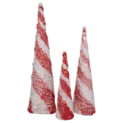 Northlight LED Lighted Snowy Candy Cane Striped Christmas Cone Trees - 3.25' - Set Of 3 -Festival northlight h93967 1 95989.1672391782