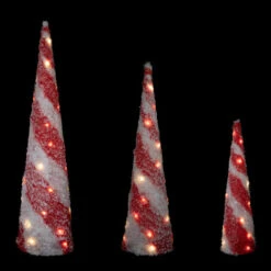 Northlight LED Lighted Snowy Candy Cane Striped Christmas Cone Trees - 3.25' - Set Of 3 -Festival northlight h93967 on20black 93758.1667549905