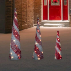 Northlight LED Lighted Snowy Candy Cane Striped Christmas Cone Trees - 3.25' - Set Of 3 -Festival northlight h93967 styled 03195.1672391782