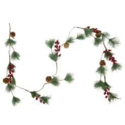 Northlight Pre-Lit Battery Operated Pine And Berry Christmas Garland - 6.5' - Warm White LED Lights