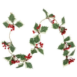 Northlight Pre-Lit B/O Holly And Berry Christmas Garland - 3.25' - Warm White LED Lights