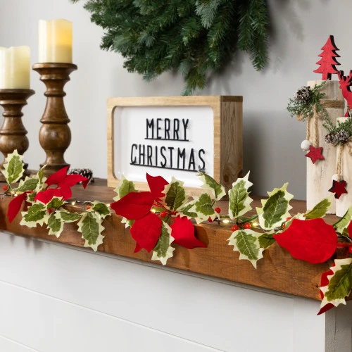 Northlight Pre-Lit Battery Operated Holly And Berry Christmas Garland - 7.5' X 5" - Warm White Lights 4 Northlight Pre-Lit Battery Operated Holly And Berry Christmas Garland - 7.5' X 5" - Warm White Lights - Image 2