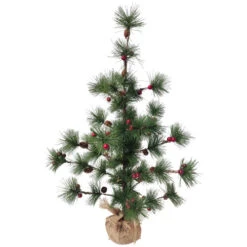 Northlight Winter Berry Pine Tree With Pine Cones In Jute Base Christmas Decoration - 23.5"