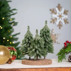 Northlight Icy Downswept Pine Trio Of Trees Christmas Decoration - 8" - Unlit