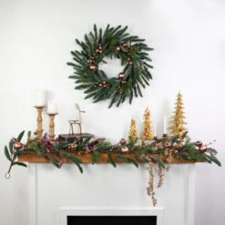 Northlight Rose Gold Ball Ornaments Artificial Christmas Wreath, 28-Inch, Unlit -Festival northlight jy995182c20jy99516 styled 69560.1701796960