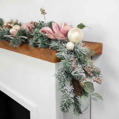 Northlight 6' Pink Floral And Ball Ornament Frosted Pine Artificial Christmas Garland 8 Northlight 6' Pink Floral And Ball Ornament Frosted Pine Artificial Christmas Garland - Image 6