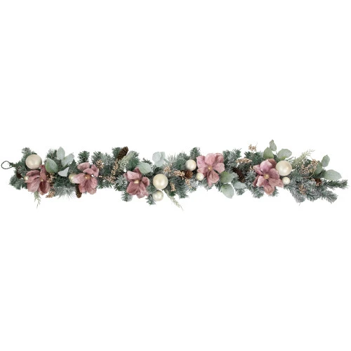 Northlight 6' Pink Floral And Ball Ornament Frosted Pine Artificial Christmas Garland 3 Northlight 6' Pink Floral And Ball Ornament Frosted Pine Artificial Christmas Garland
