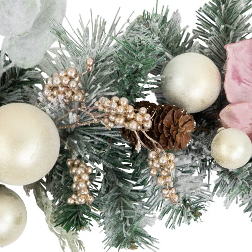 Northlight 6' Pink Floral And Ball Ornament Frosted Pine Artificial Christmas Garland 10 Northlight 6' Pink Floral And Ball Ornament Frosted Pine Artificial Christmas Garland - Image 8