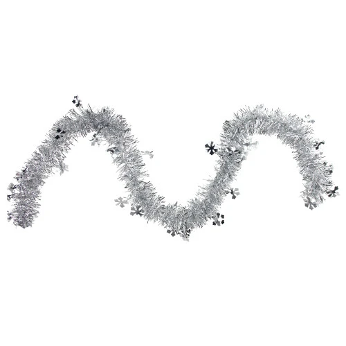 Northlight 50" X 2.75' Silver Snowflakes Tinsel Artificial Christmas Garland - Unlit 3 Northlight 50" X 2.75' Silver Snowflakes Tinsel Artificial Christmas Garland - Unlit