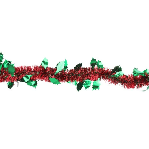 Northlight Shiny Tinsel Commercial Christmas Garland With Holly 50' - Red And Green - Unlit 4 Northlight Shiny Tinsel Commercial Christmas Garland With Holly 50' - Red And Green - Unlit - Image 2
