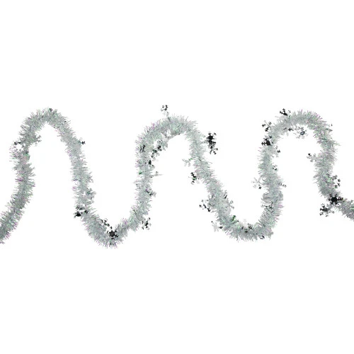 Northlight 12' X 3" White Iridescent And Silver Snowflakes Christmas Tinsel Garland - Unlit 3 Northlight 12' X 3" White Iridescent And Silver Snowflakes Christmas Tinsel Garland - Unlit
