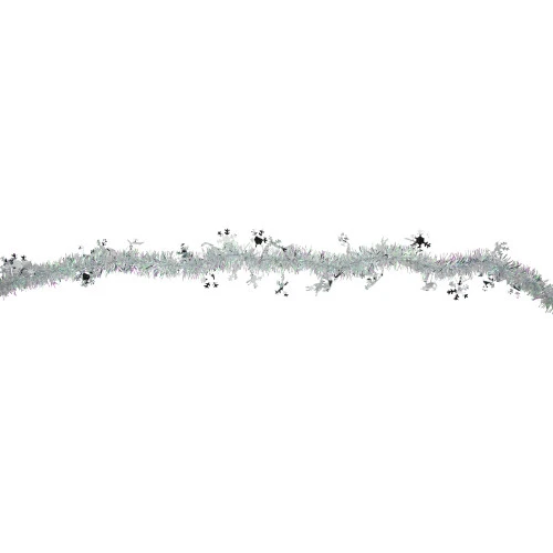 Northlight 12' X 3" White Iridescent And Silver Snowflakes Christmas Tinsel Garland - Unlit 6 Northlight 12' X 3" White Iridescent And Silver Snowflakes Christmas Tinsel Garland - Unlit - Image 4