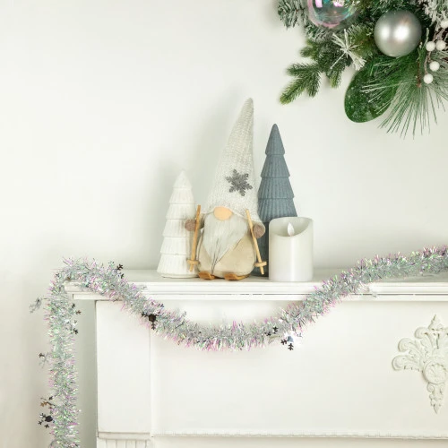 Northlight 12' X 3" White Iridescent And Silver Snowflakes Christmas Tinsel Garland - Unlit 4 Northlight 12' X 3" White Iridescent And Silver Snowflakes Christmas Tinsel Garland - Unlit - Image 2