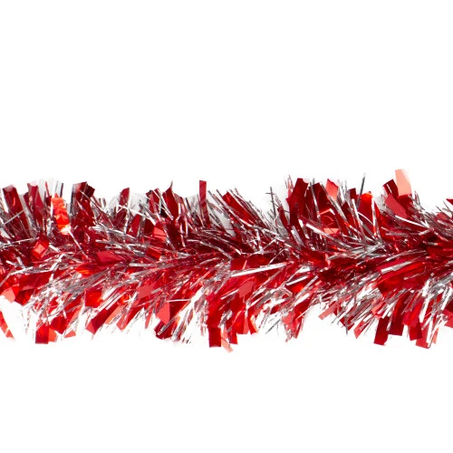 Northlight Red And Silver Wide Cut Christmas Tinsel Garland - 12 Feet, Unlit 4 Northlight Red And Silver Wide Cut Christmas Tinsel Garland - 12 Feet, Unlit - Image 2