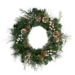 Northlight Pre-Lit Mixed Pine, Berry And Pine Cone Christmas Wreath - 22" - Clear LED Lights