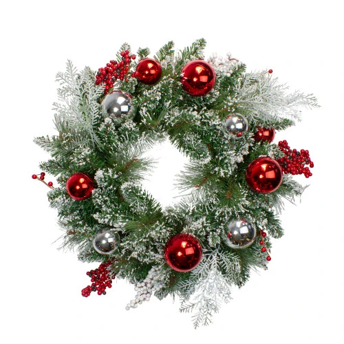 Northlight Flocked Mixed Pine With Ornaments Artificial Christmas Wreath - 24" - Unlit 3 Northlight Flocked Mixed Pine With Ornaments Artificial Christmas Wreath - 24" - Unlit