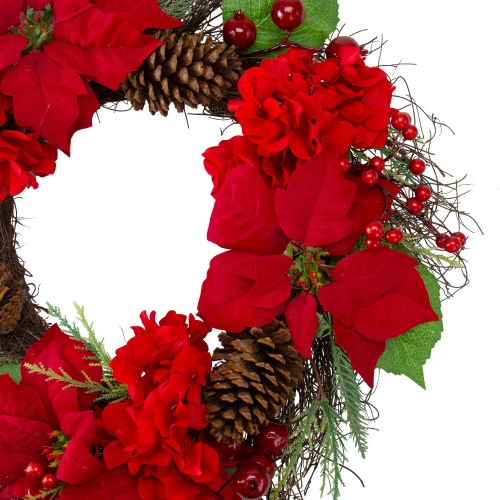 Northlight Poinsettia And Hydrangea Artificial Christmas Wreath - 24" - Unlit 4 Northlight Poinsettia And Hydrangea Artificial Christmas Wreath - 24" - Unlit - Image 2