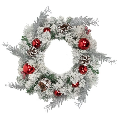 Northlight Heavily Flocked Pine With Ornaments Artificial Christmas Wreath - 24" - Unlit 3 Northlight Heavily Flocked Pine With Ornaments Artificial Christmas Wreath - 24" - Unlit