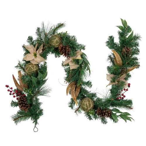 Northlight Pine With Burlap Poinsettias And Jute Ornaments Christmas Garland - 6' X 10" - Unlit 3 Northlight Pine With Burlap Poinsettias And Jute Ornaments Christmas Garland - 6' X 10" - Unlit