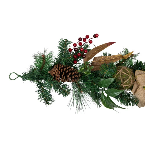 Northlight Pine With Burlap Poinsettias And Jute Ornaments Christmas Garland - 6' X 10" - Unlit 5 Northlight Pine With Burlap Poinsettias And Jute Ornaments Christmas Garland - 6' X 10" - Unlit - Image 3