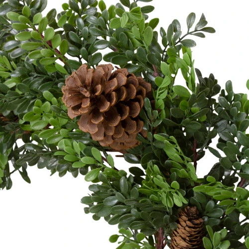 Northlight Boxwood And Pine Cone Artificial Christmas Wreath - 27" - Unlit 5 Northlight Boxwood And Pine Cone Artificial Christmas Wreath - 27" - Unlit - Image 3