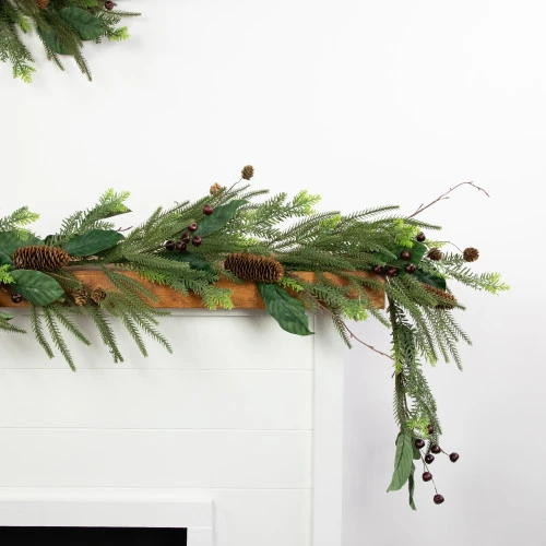 Northlight 6' Mixed Foliage With Pine Cones And Berries Christmas Garland, Unlit 5 Northlight 6' Mixed Foliage With Pine Cones And Berries Christmas Garland, Unlit - Image 3