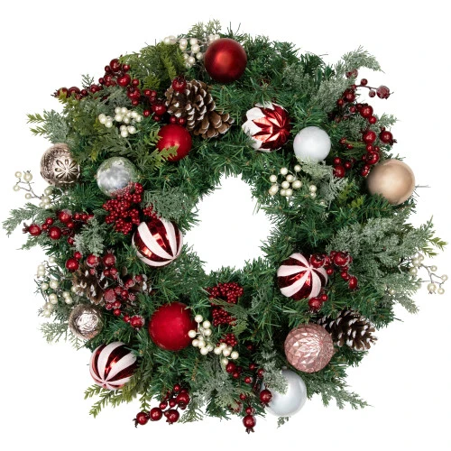 Northlight Ornaments And Pinecones Artificial Pine Christmas Wreath - Unlit - 28" 3 Northlight Ornaments And Pinecones Artificial Pine Christmas Wreath - Unlit - 28"
