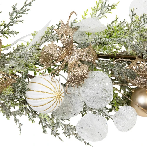 Northlight Glittered Poinsettia And Ornaments Artificial Christmas Garland - 6' X 7" - Unlit 7 Northlight Glittered Poinsettia And Ornaments Artificial Christmas Garland - 6' X 7" - Unlit - Image 5