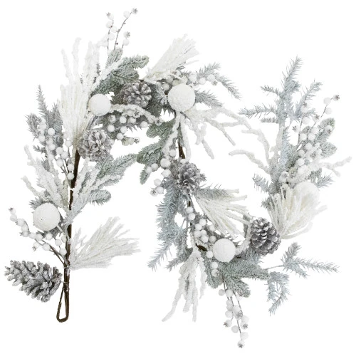 Northlight Flocked Pinecones And Berries Artificial Pine Christmas Garland - 6' X 8" - Unlit 2 Northlight Flocked Pinecones And Berries Artificial Pine Christmas Garland - 6' X 8" - Unlit