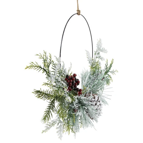 Northlight Frosted Mixed Foliage With Berries And Pinecone Artificial Christmas Wreath, 16-Inch, Unlit 6 Northlight Frosted Mixed Foliage With Berries And Pinecone Artificial Christmas Wreath, 16-Inch, Unlit - Image 4