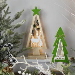 Northlight Lighted Wooden Christmas Tree With Star And Reindeer Woodland Scene - 15" -Festival northlight nj95133 styled 79122.1694187837